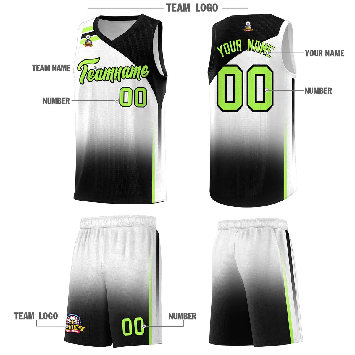 Custom White Black Gradient Fashion Sets Sports Uniform Basketball Jersey