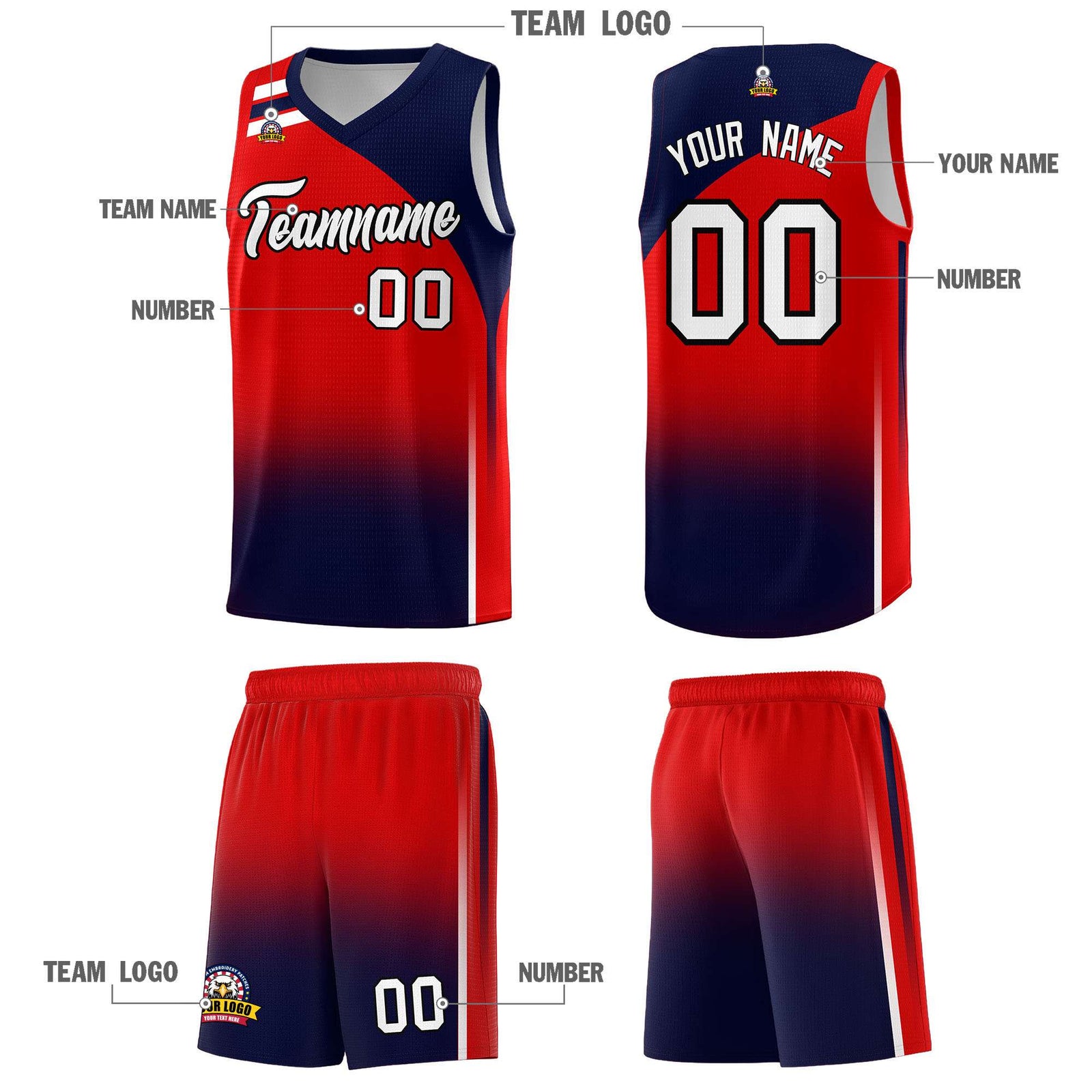 Custom Red Navy Gradient Fashion Sets Sports Uniform Basketball Jersey