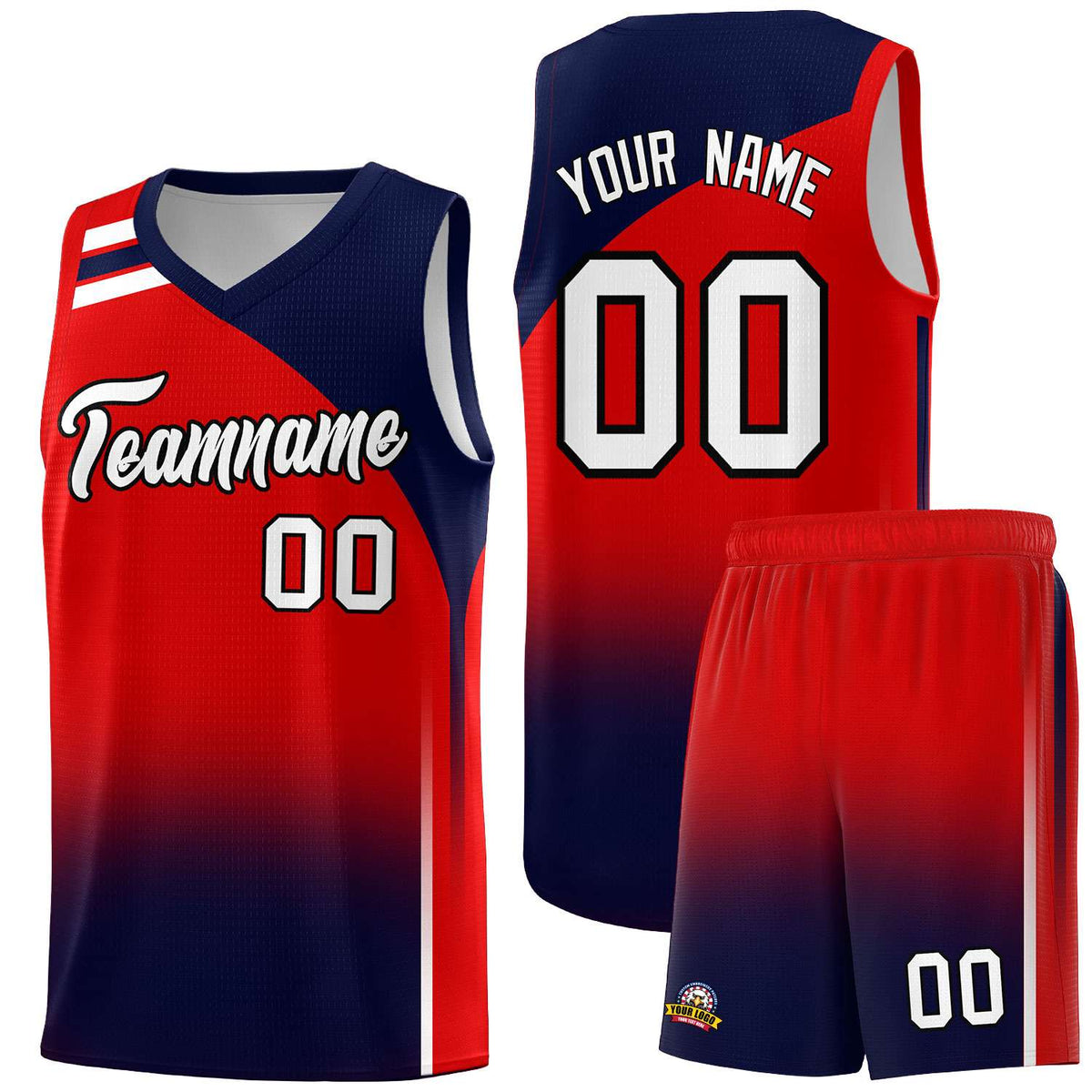Custom Red Navy Gradient Fashion Sets Sports Uniform Basketball Jersey