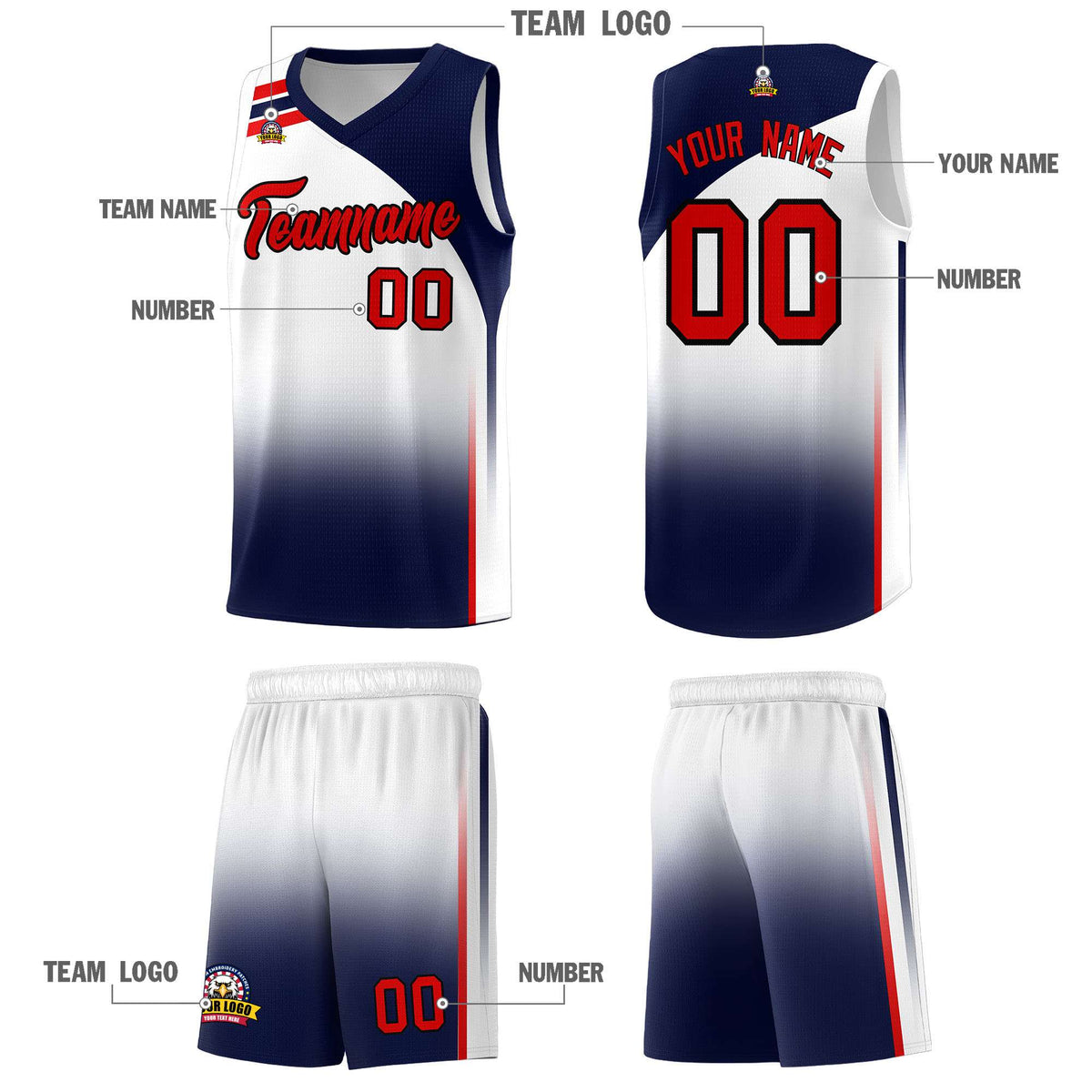 Custom White Navy Gradient Fashion Sets Sports Uniform Basketball Jersey