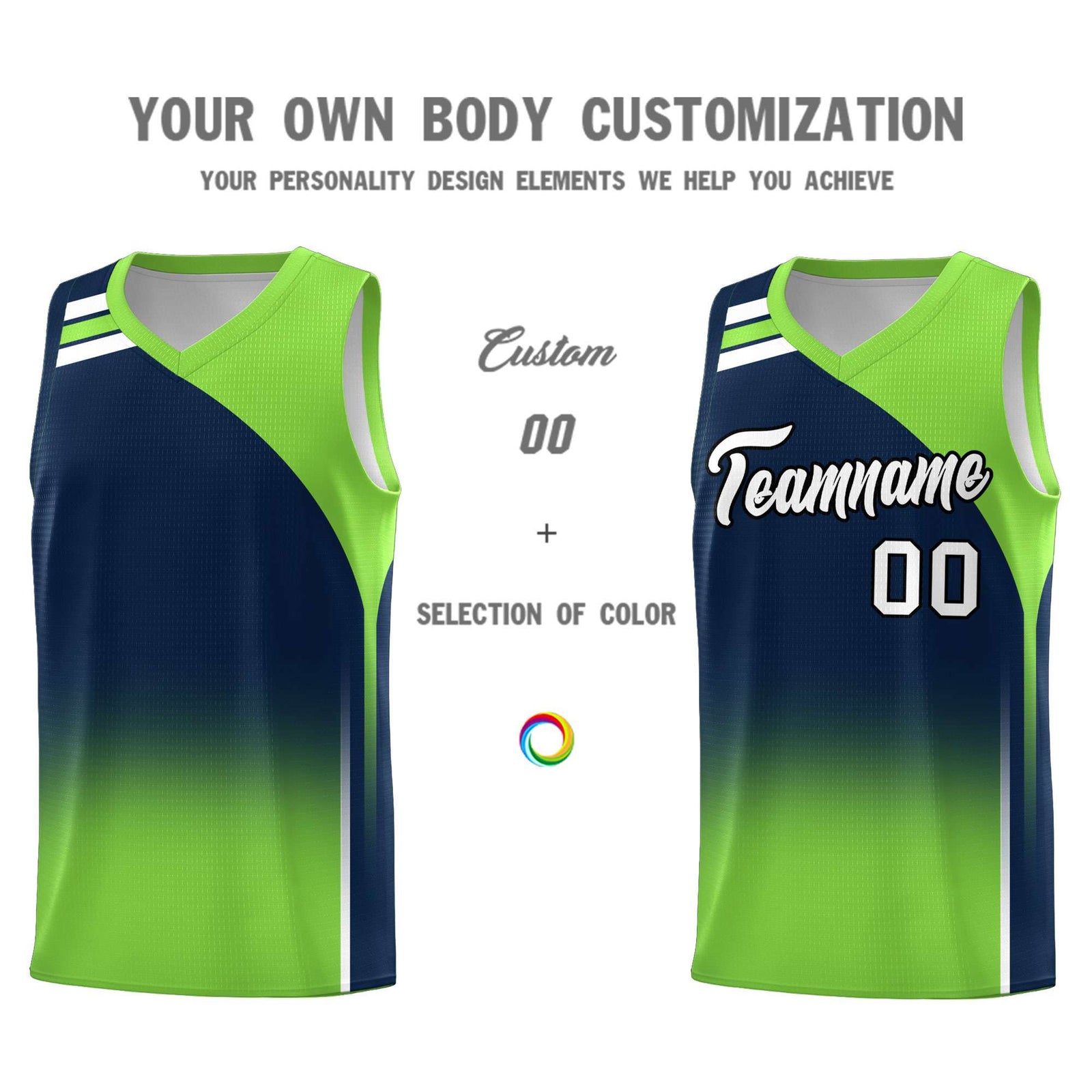 Custom Navy Fluorescent Green Gradient Fashion Sets Sports Uniform Basketball Jersey
