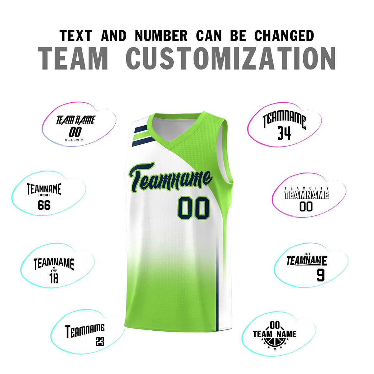 Custom White Fluorescent Green Gradient Fashion Sets Sports Uniform Basketball Jersey