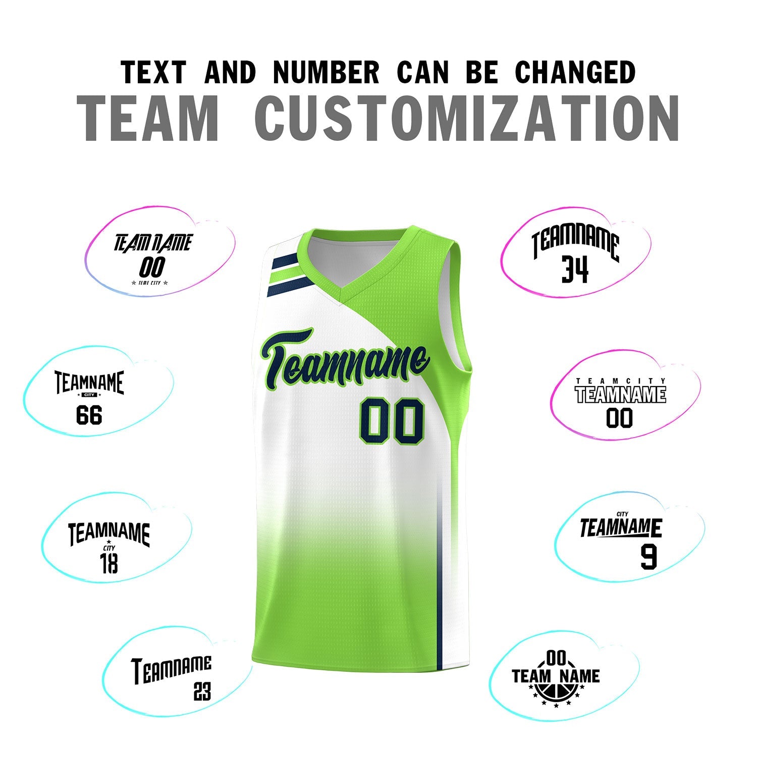Custom White Fluorescent Green Gradient Fashion Sets Sports Uniform Basketball Jersey