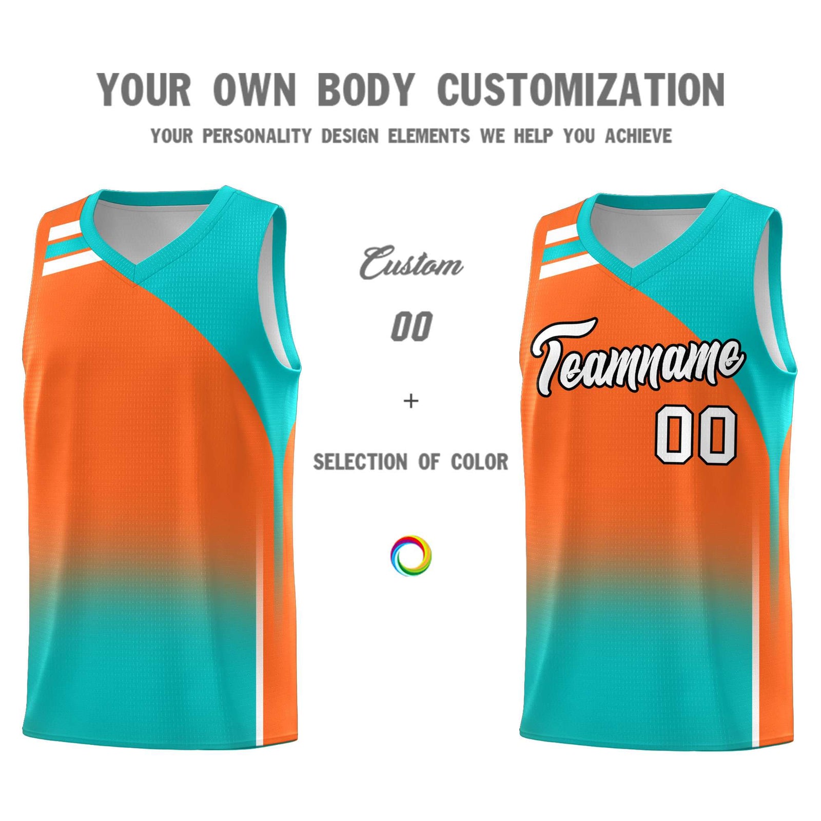 Custom Orange Aqua Gradient Fashion Sets Sports Uniform Basketball Jersey