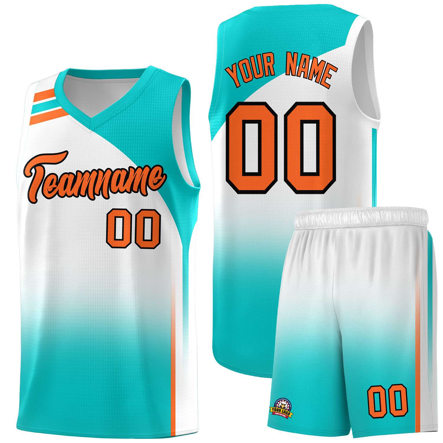 Custom White Aqua Gradient Fashion Sets Sports Uniform Basketball Jersey