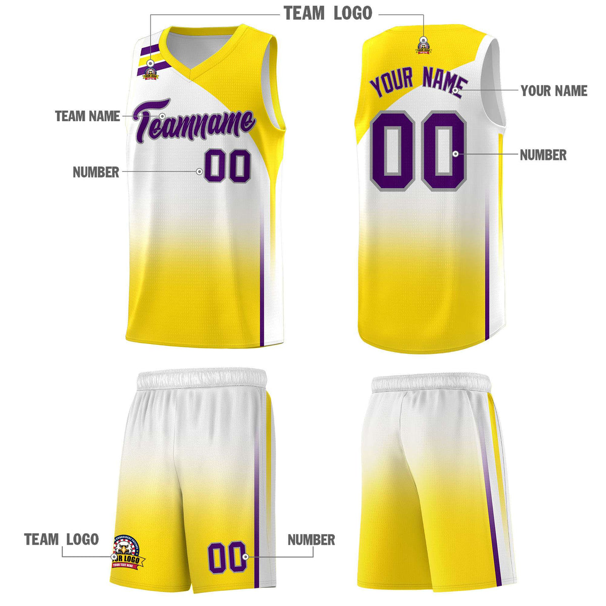 Custom White Gold Gradient Fashion Sets Sports Uniform Basketball Jersey