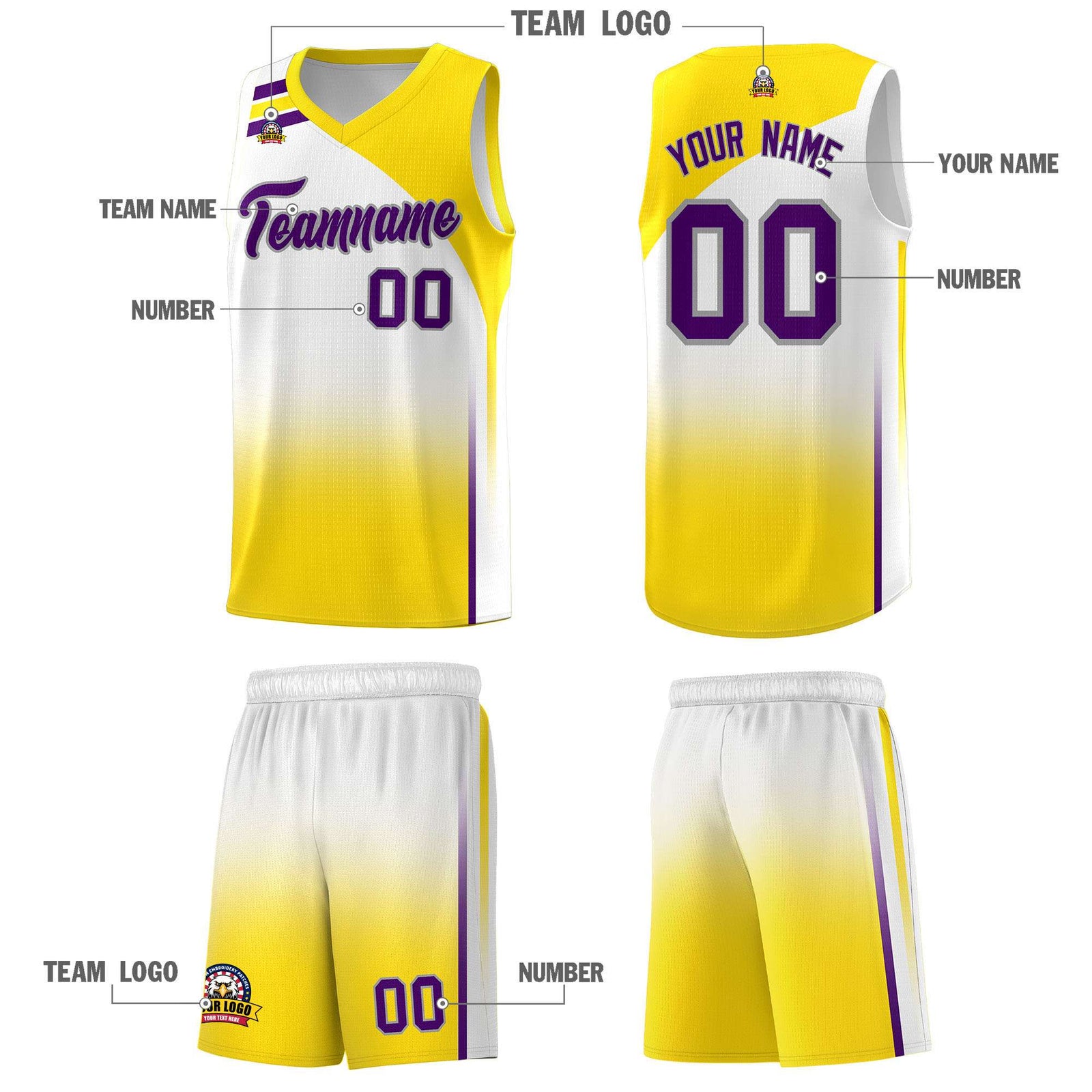 Custom White Gold Gradient Fashion Sets Sports Uniform Basketball Jersey
