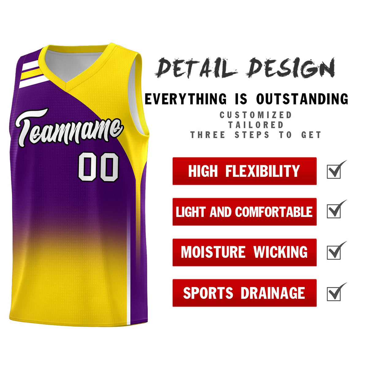 Custom Purple Gold Gradient Fashion Sets Sports Uniform Basketball Jersey