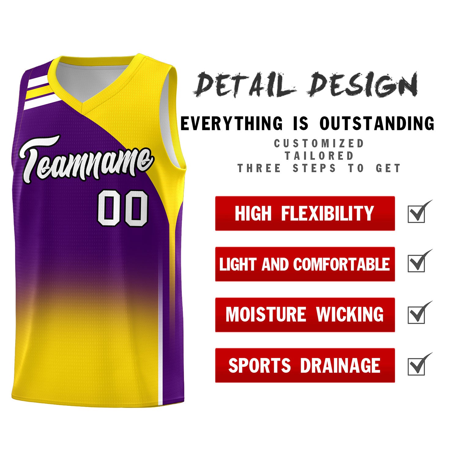 Custom Purple Gold Gradient Fashion Sets Sports Uniform Basketball Jersey