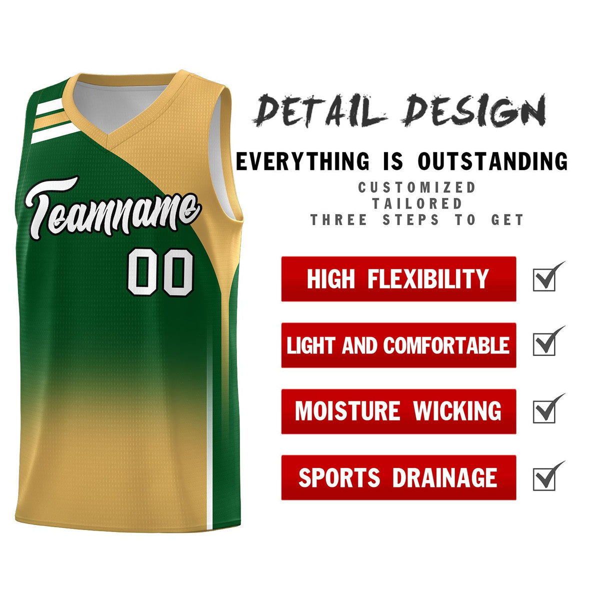 Custom Green Buckskin Brown Gradient Fashion Sets Sports Uniform Basketball Jersey