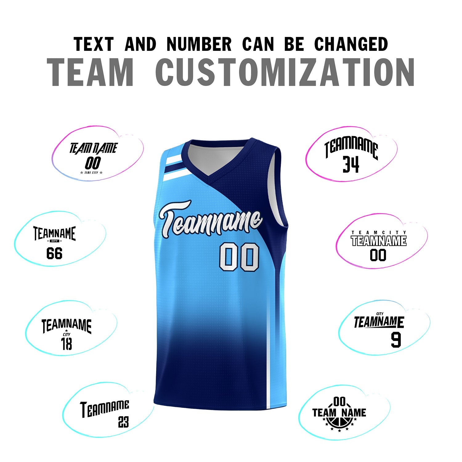 Custom Powder Blue Navy Gradient Fashion Sets Sports Uniform Basketball Jersey
