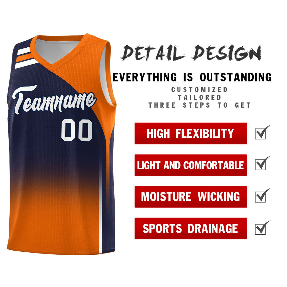 Custom Navy Orange Gradient Fashion Sets Sports Uniform Basketball Jersey