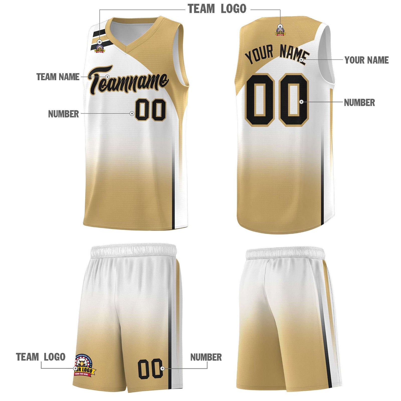 Custom White Old Gold Gradient Fashion Sets Sports Uniform Basketball Jersey