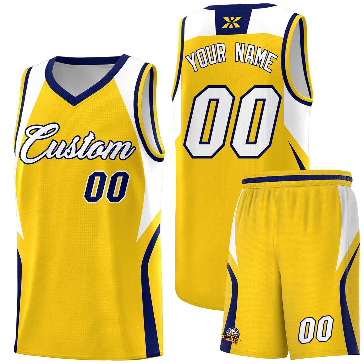 Custom Gold White and Navy Color Block Sports Uniform Basketball Jersey