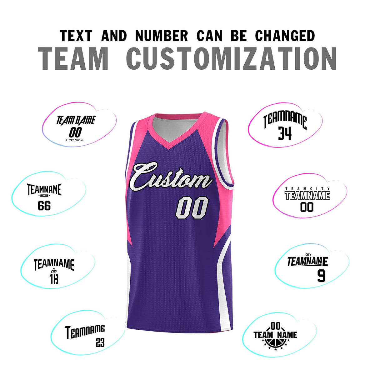 Custom Purple Pink and White Color Block Sports Uniform Basketball Jersey