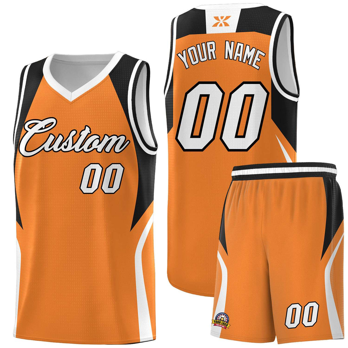 Custom Gold Orange Black and White Color Block Sports Uniform Basketball Jersey