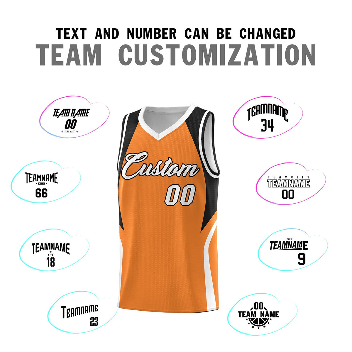 Custom Gold Orange Black and White Color Block Sports Uniform Basketball Jersey
