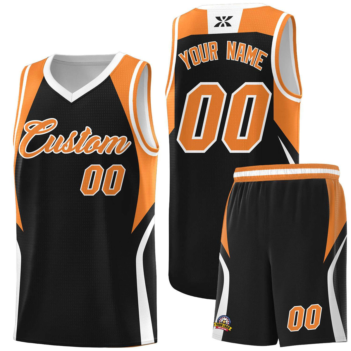 Custom Black Gold Orange and White Color Block Sports Uniform Basketball Jersey