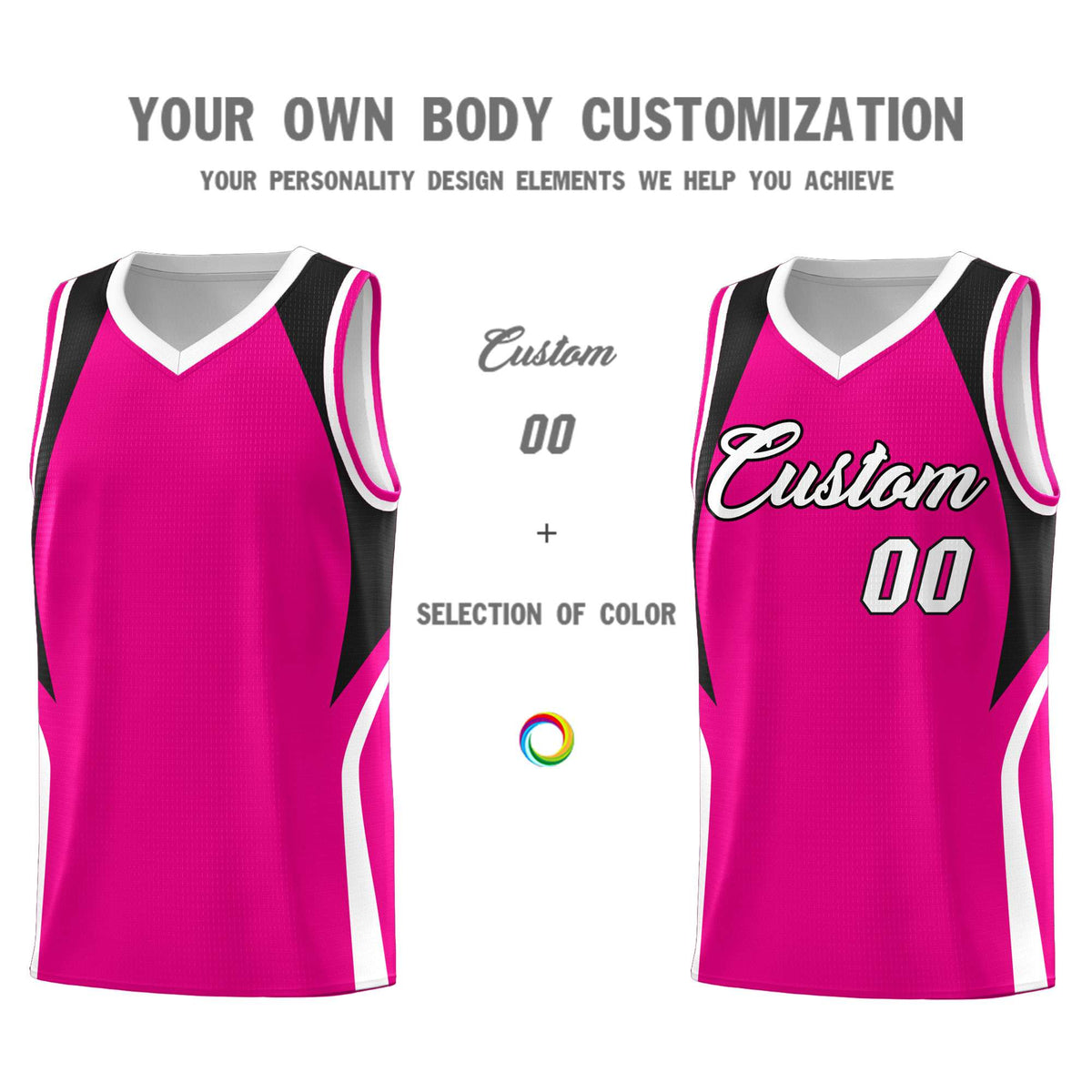 Custom Pink Black and White Color Block Sports Uniform Basketball Jersey