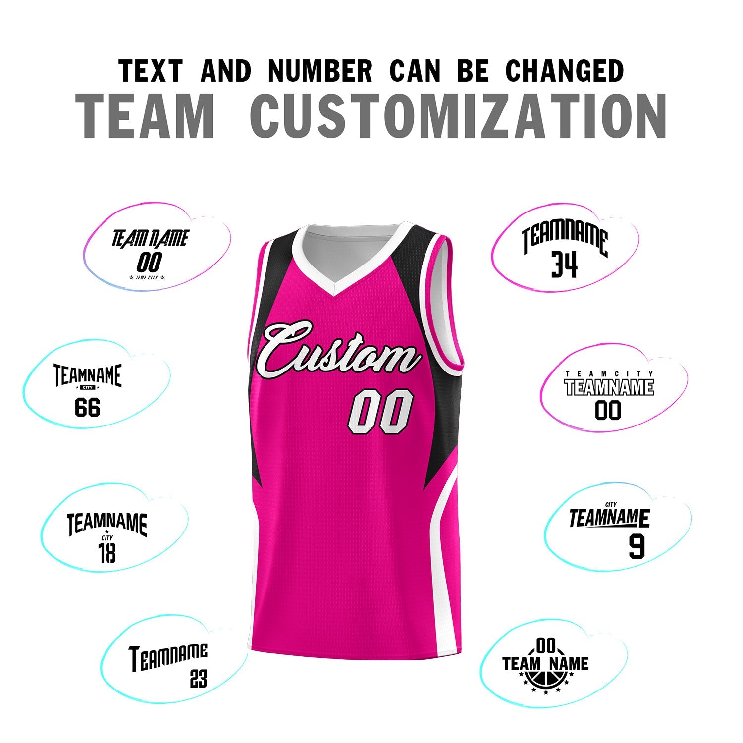 Custom Pink Black and White Color Block Sports Uniform Basketball Jersey