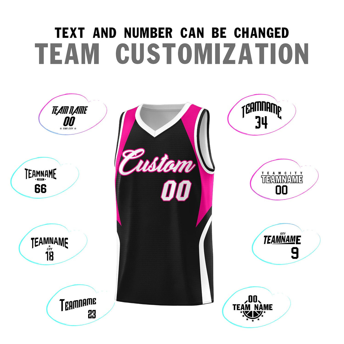 Custom Black Pink and White Color Block Sports Uniform Basketball Jersey