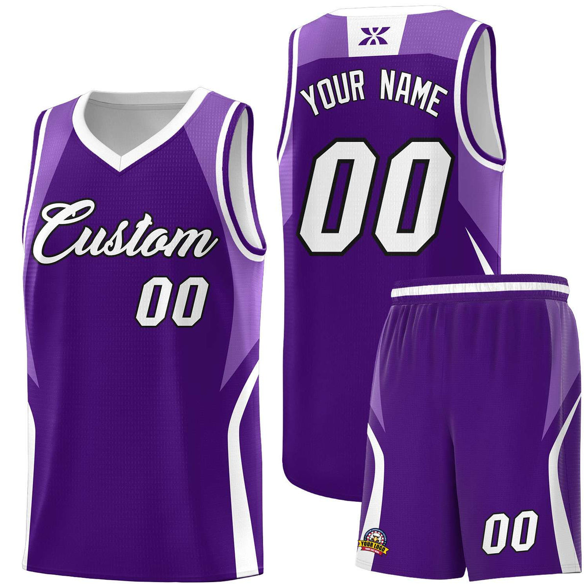 Custom Purple Light Purple and White Color Block Sports Uniform Basketball Jersey
