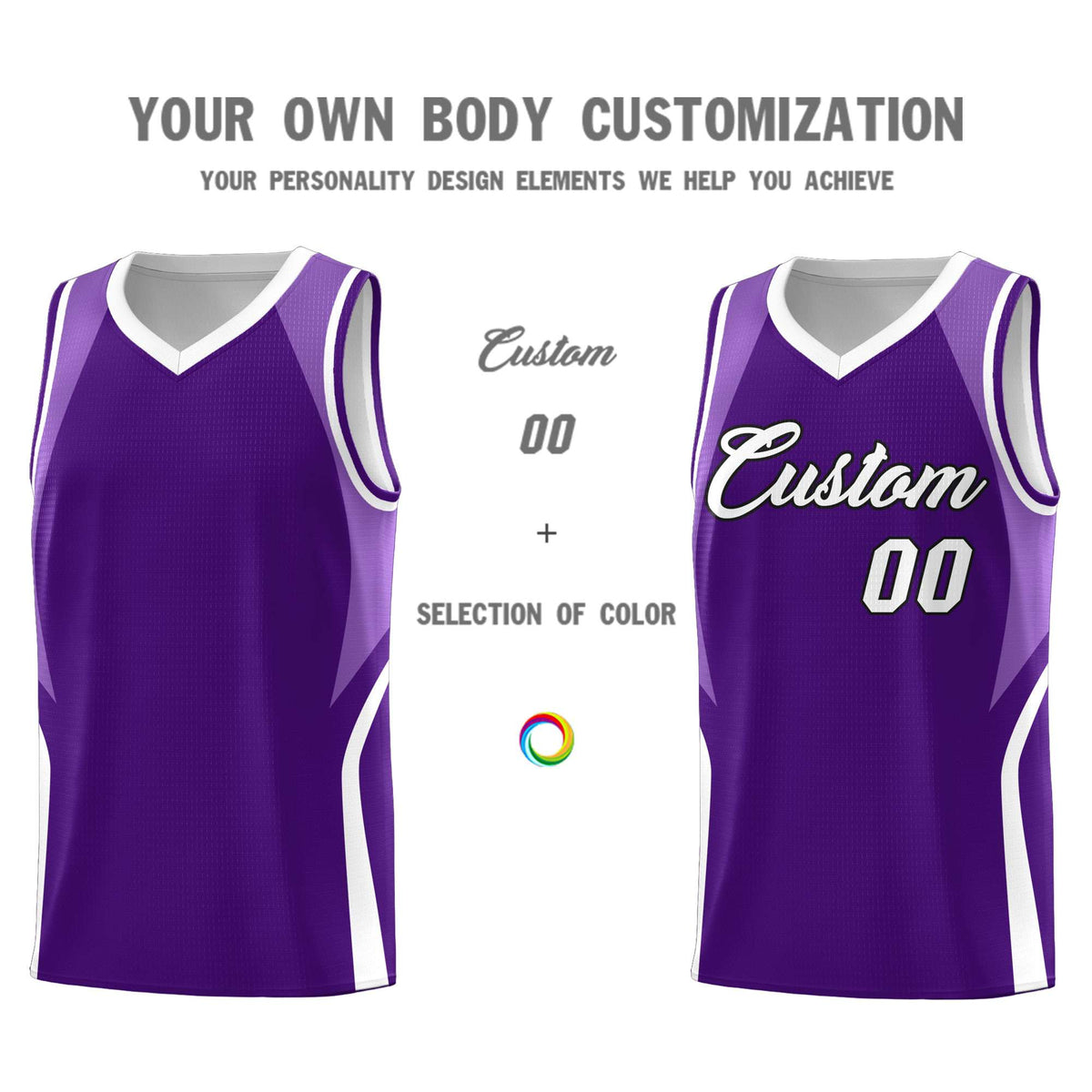 Custom Purple Light Purple and White Color Block Sports Uniform Basketball Jersey