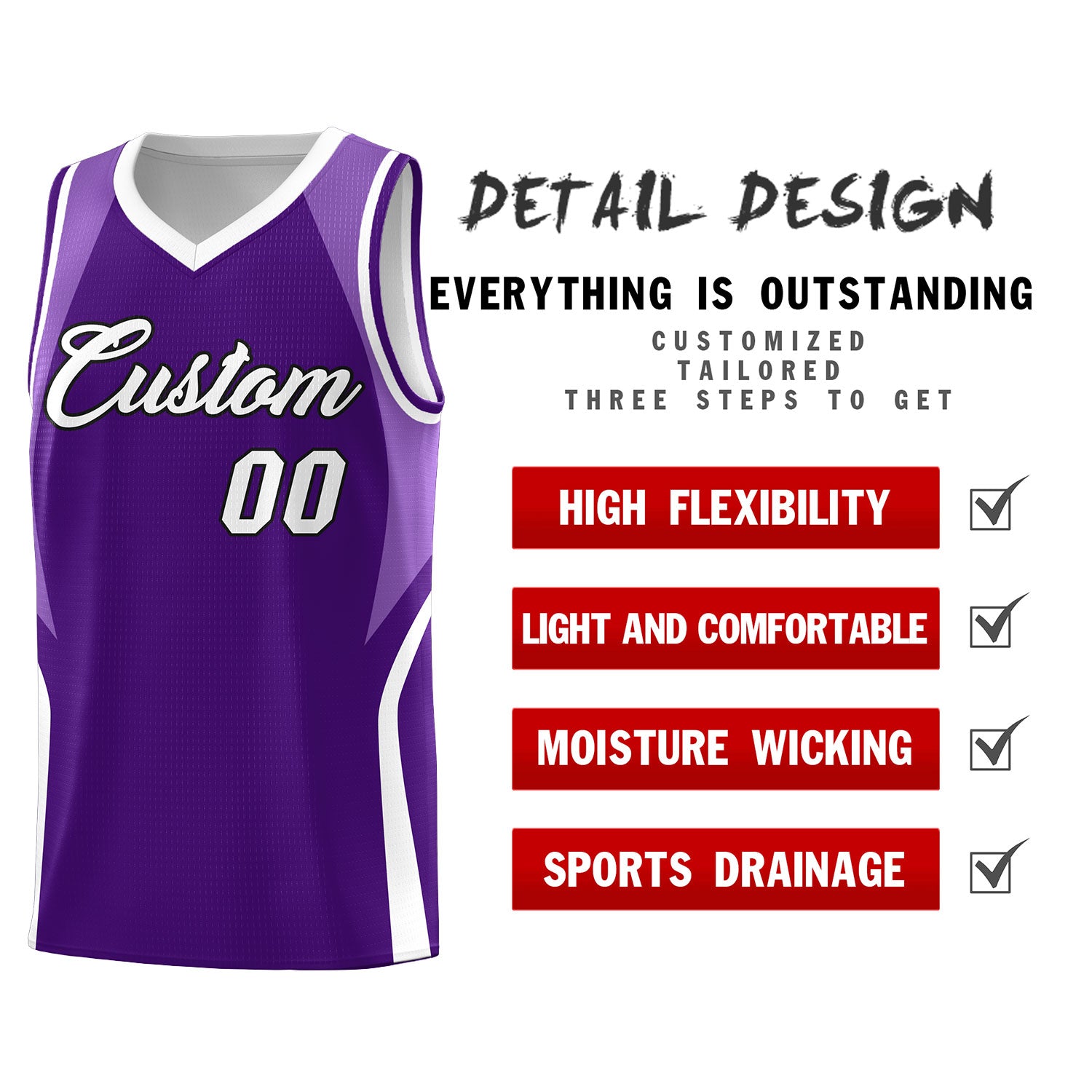 Custom Purple Light Purple and White Color Block Sports Uniform Basketball Jersey
