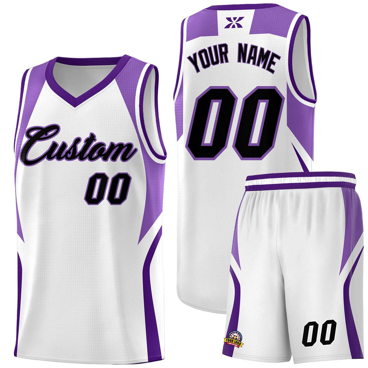Custom White Light Purple and Purple Color Block Sports Uniform Basketball Jersey