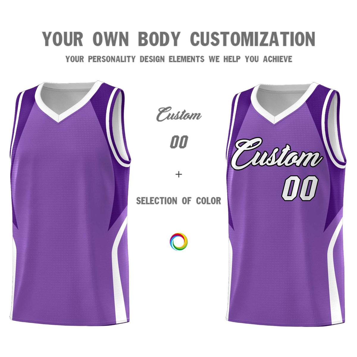 Custom Light Purple Purple and White Color Block Sports Uniform Basketball Jersey