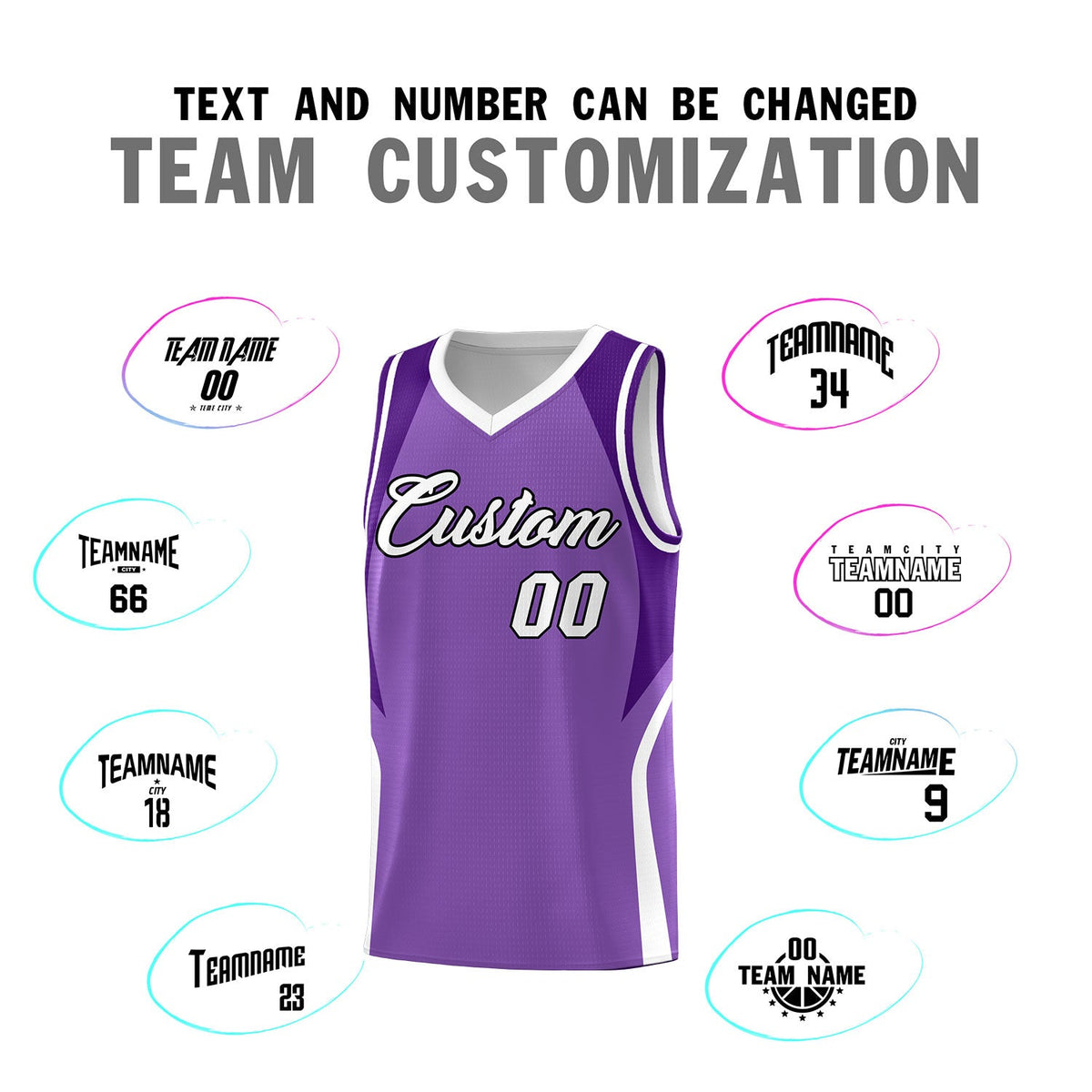 Custom Light Purple Purple and White Color Block Sports Uniform Basketball Jersey