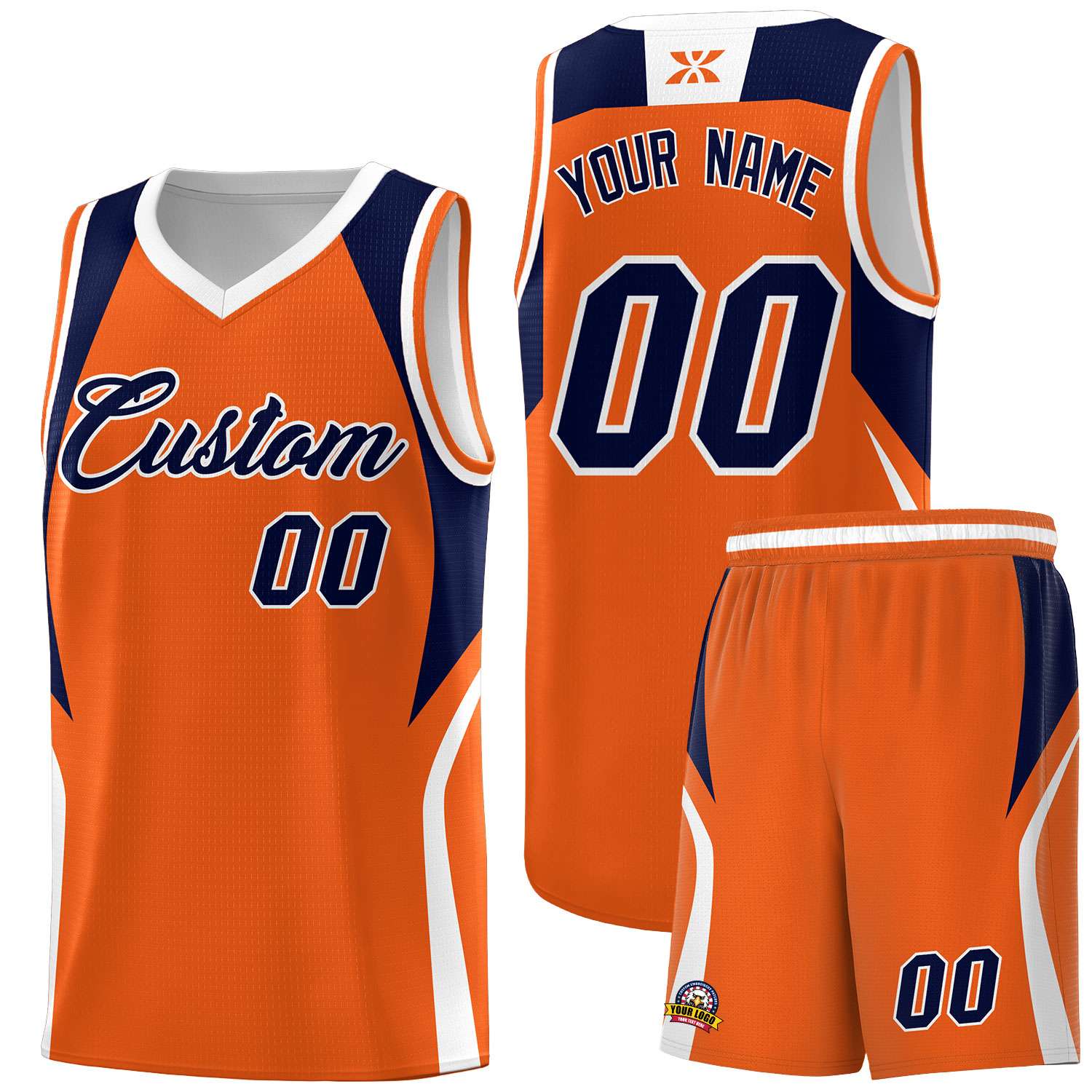 Custom Orange Navy and White Color Block Sports Uniform Basketball Jersey