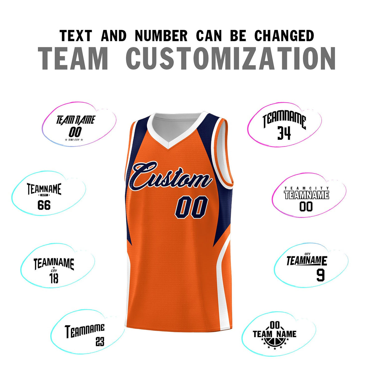 Custom Orange Navy and White Color Block Sports Uniform Basketball Jersey