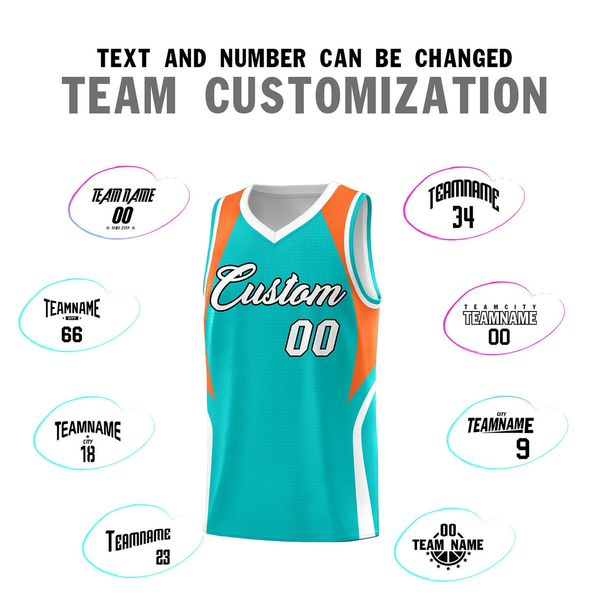 Custom Aqua Orange and White Color Block Sports Uniform Basketball Jersey