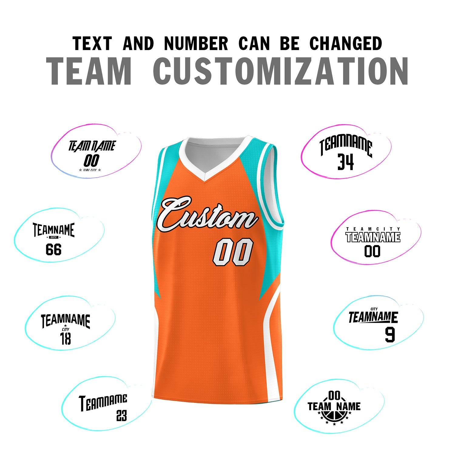 Custom Orange Aqua and White Color Block Sports Uniform Basketball Jersey
