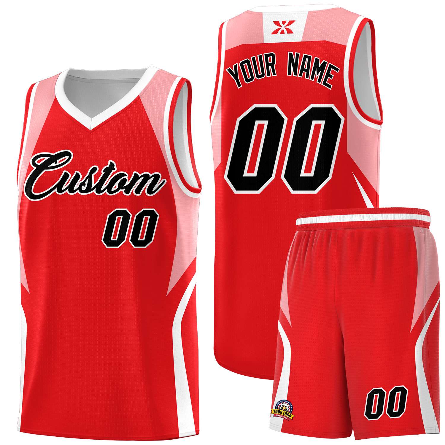 Custom Red Light Pink and White Color Block Sports Uniform Basketball Jersey