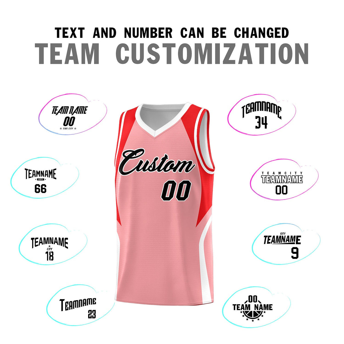 Custom Light Pink Red and White Color Block Sports Uniform Basketball Jersey