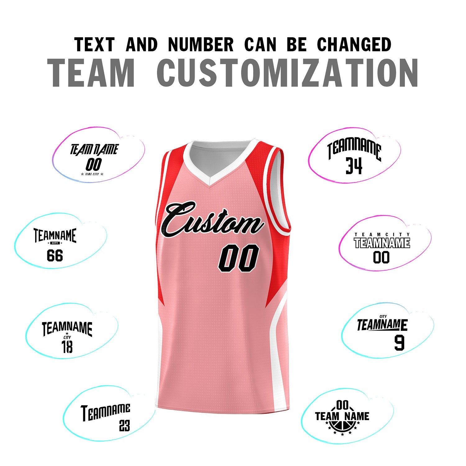 Custom Light Pink Red and White Color Block Sports Uniform Basketball Jersey