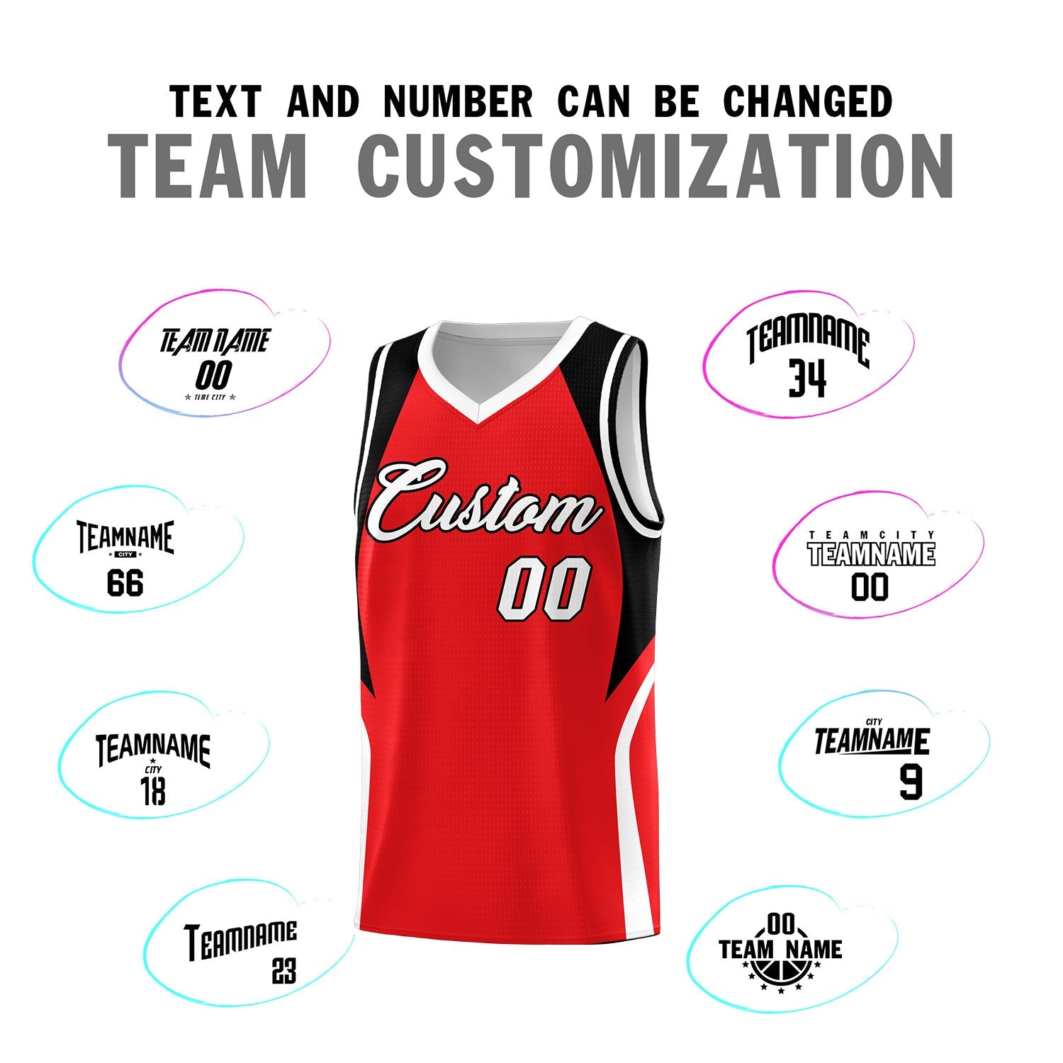 Custom Red Black and White Color Block Sports Uniform Basketball Jersey
