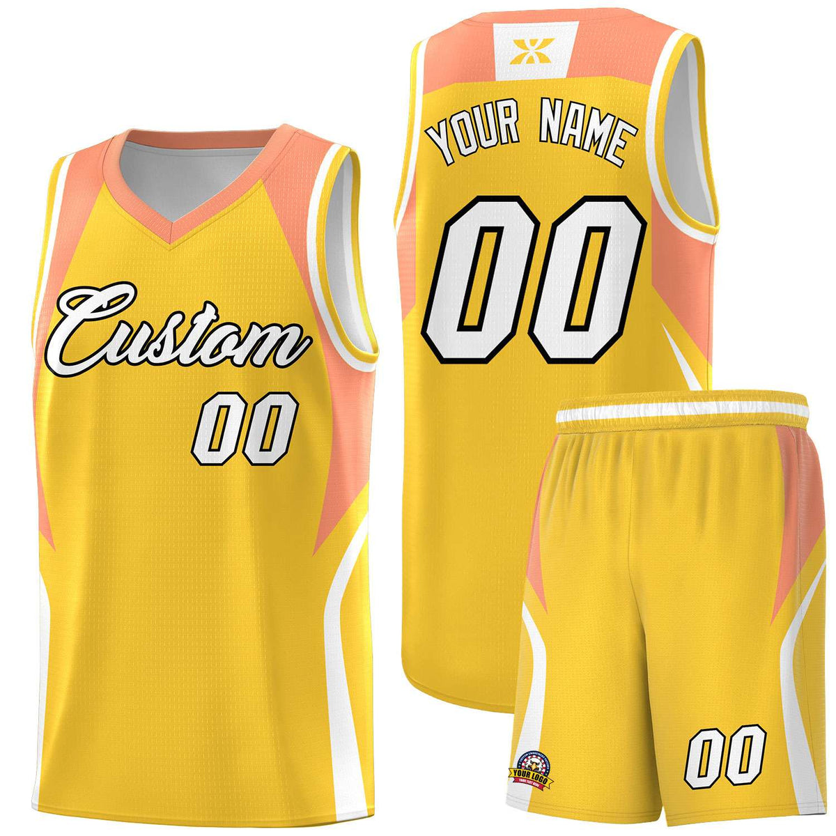 Custom Gold Orange and White Color Block Sports Uniform Basketball Jersey