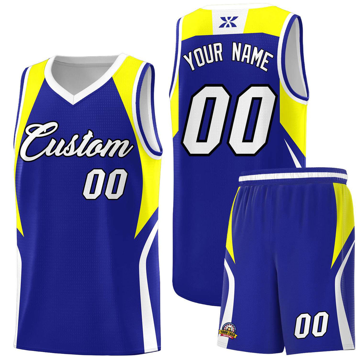 Custom Royal Yellow and White Color Block Sports Uniform Basketball Jersey