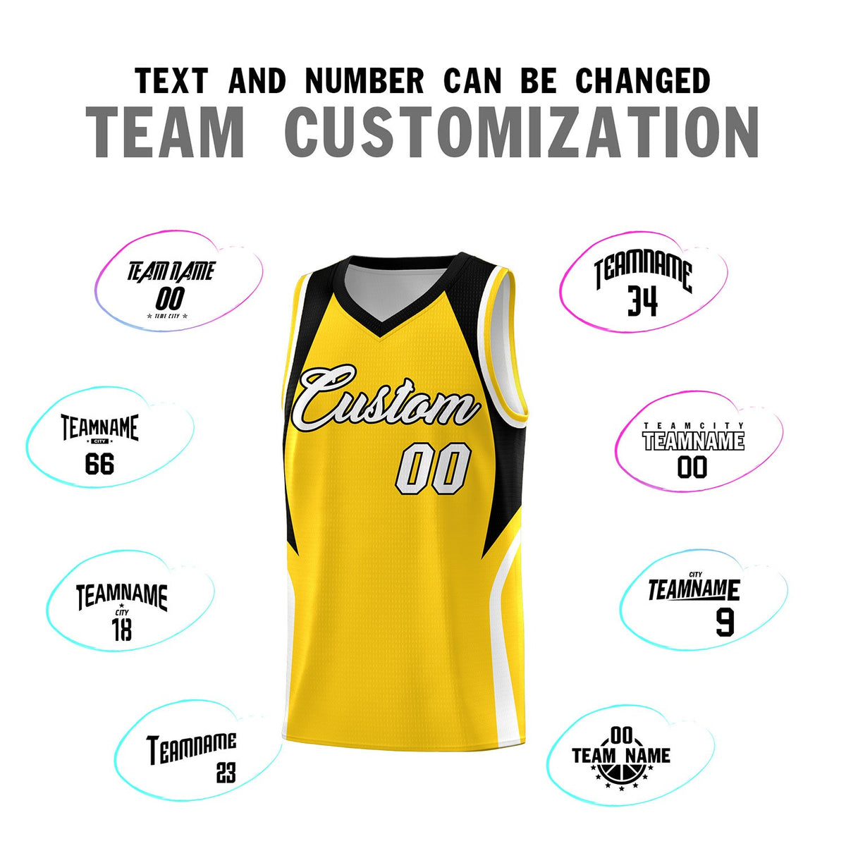 Custom Gold Black and White Color Block Sports Uniform Basketball Jersey