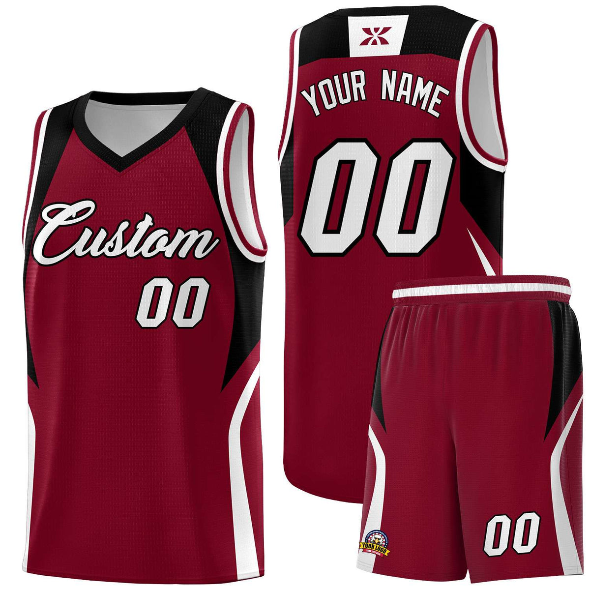 Custom Crimson Black and White Color Block Sports Uniform Basketball Jersey