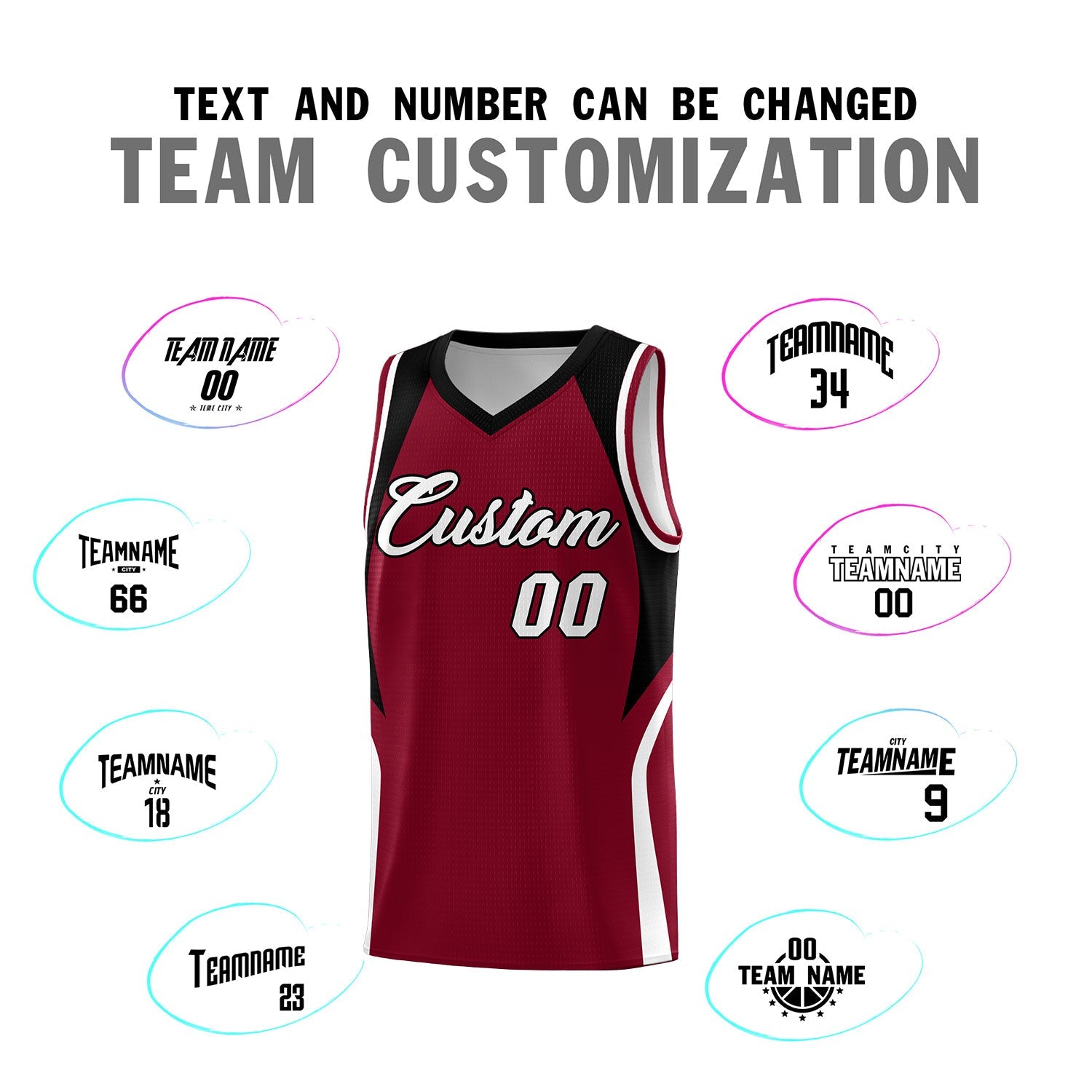 Custom Crimson Black and White Color Block Sports Uniform Basketball Jersey