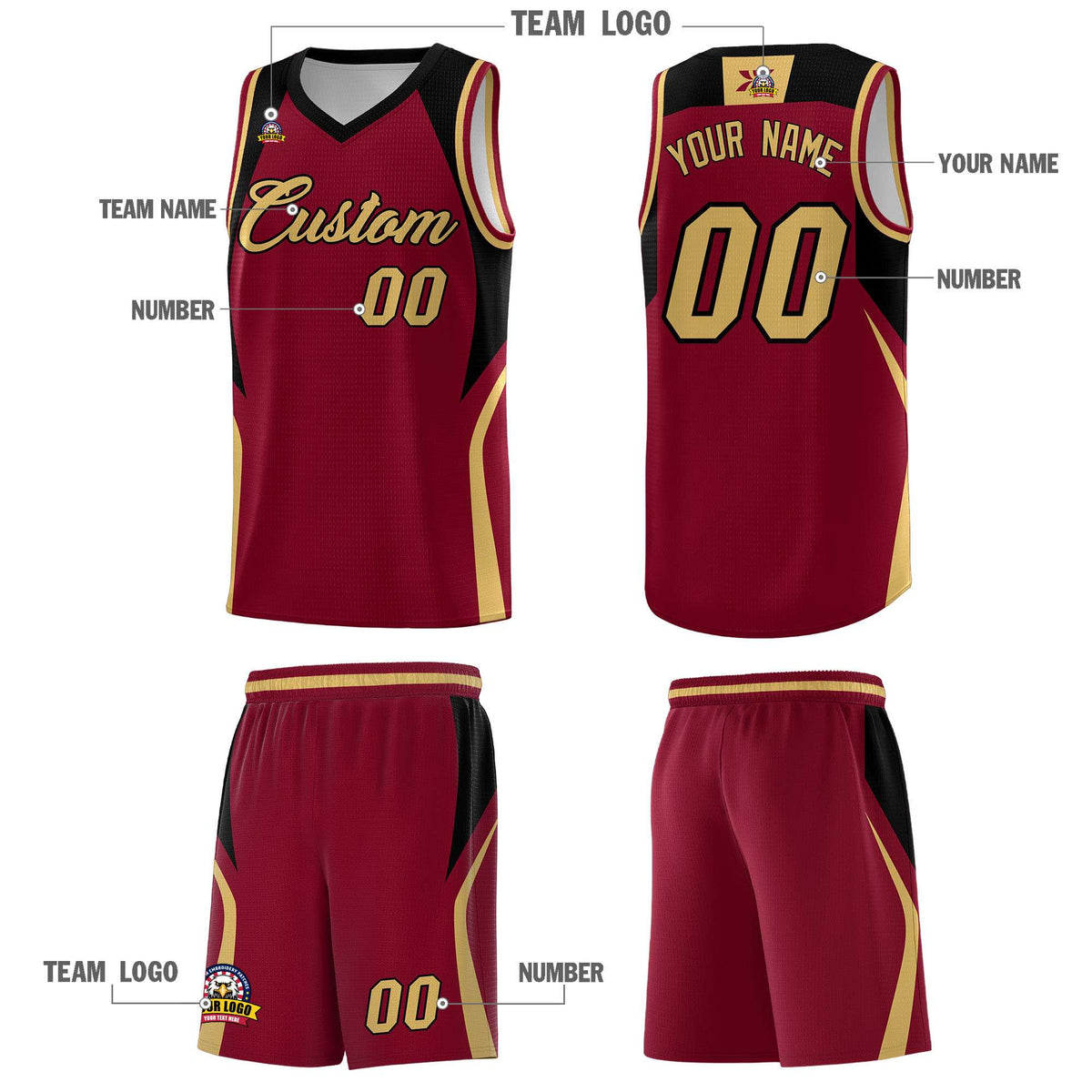 Custom Crimson Old Gold and Black Color Block Sports Uniform Basketball Jersey