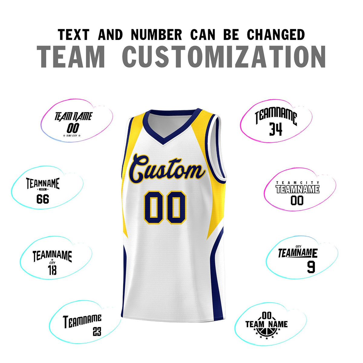 Custom White Navy and Gold Color Block Sports Uniform Basketball Jersey