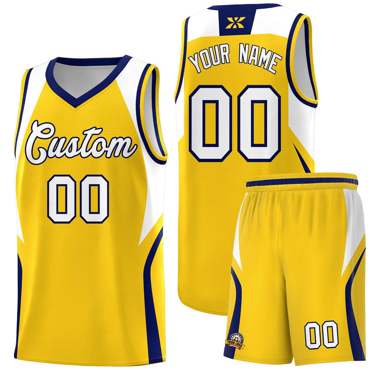 Custom Gold White and Navy Color Block Sports Uniform Basketball Jersey