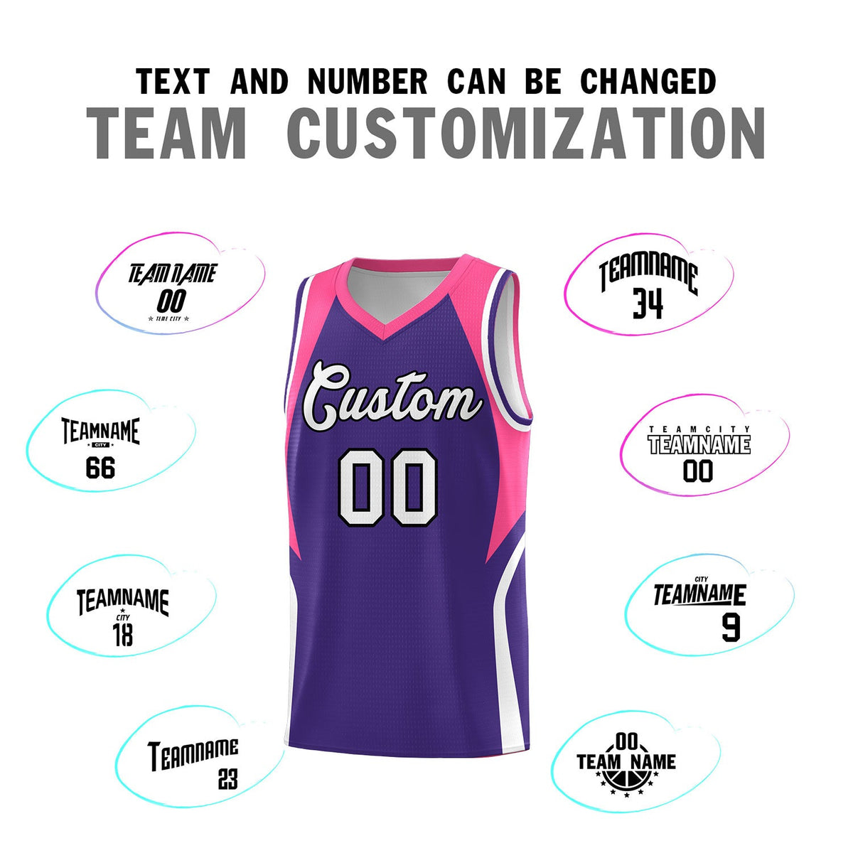 Custom Purple Pink and White Color Block Sports Uniform Basketball Jersey