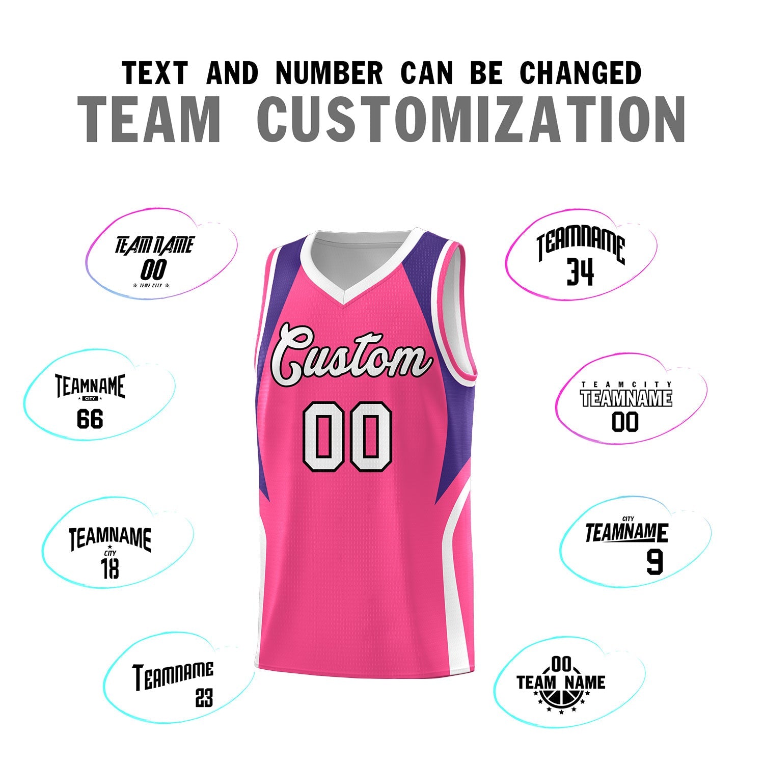 Custom Pink Purple and White Color Block Sports Uniform Basketball Jersey