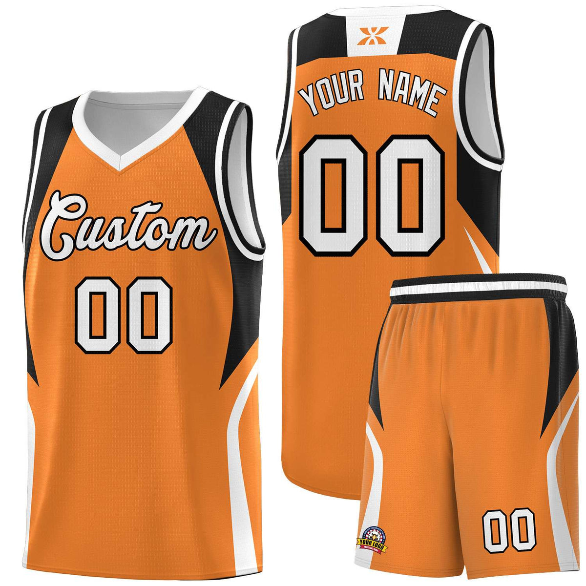 Custom Gold Orange Black and White Color Block Sports Uniform Basketball Jersey